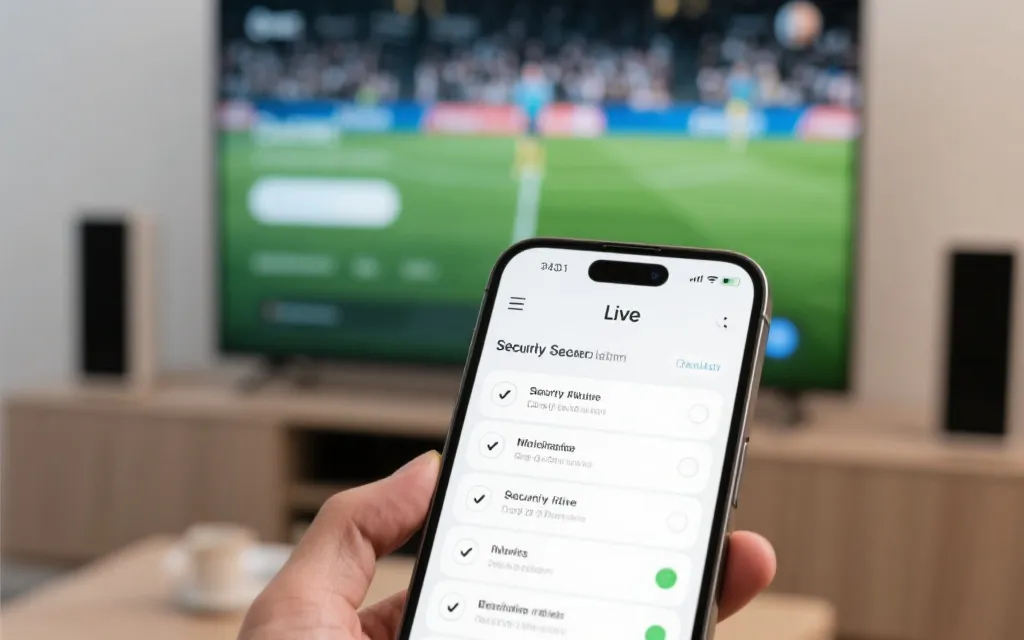 手机与电视屏幕上显示安全观看提醒与清晰的直播界面